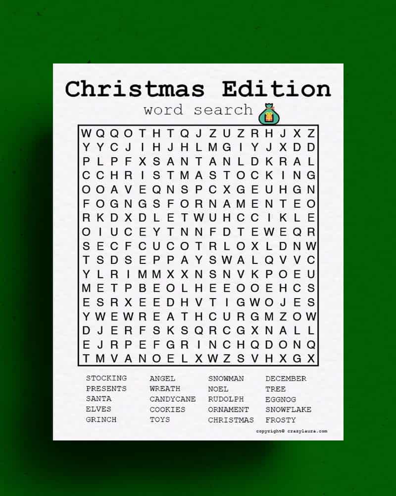 free christmas word search printable pdf game sheets - crazy laura